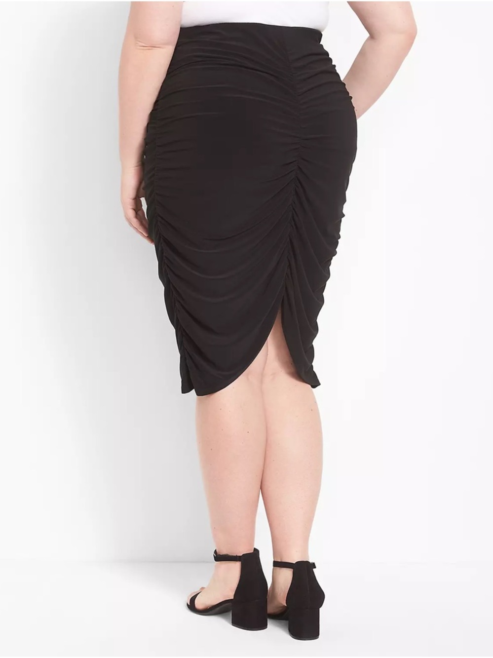 Lane Bryant Black Ruched Midi Pencil Skirt Career Party Goth Plus Size 14 16 - Picture 2 of 9